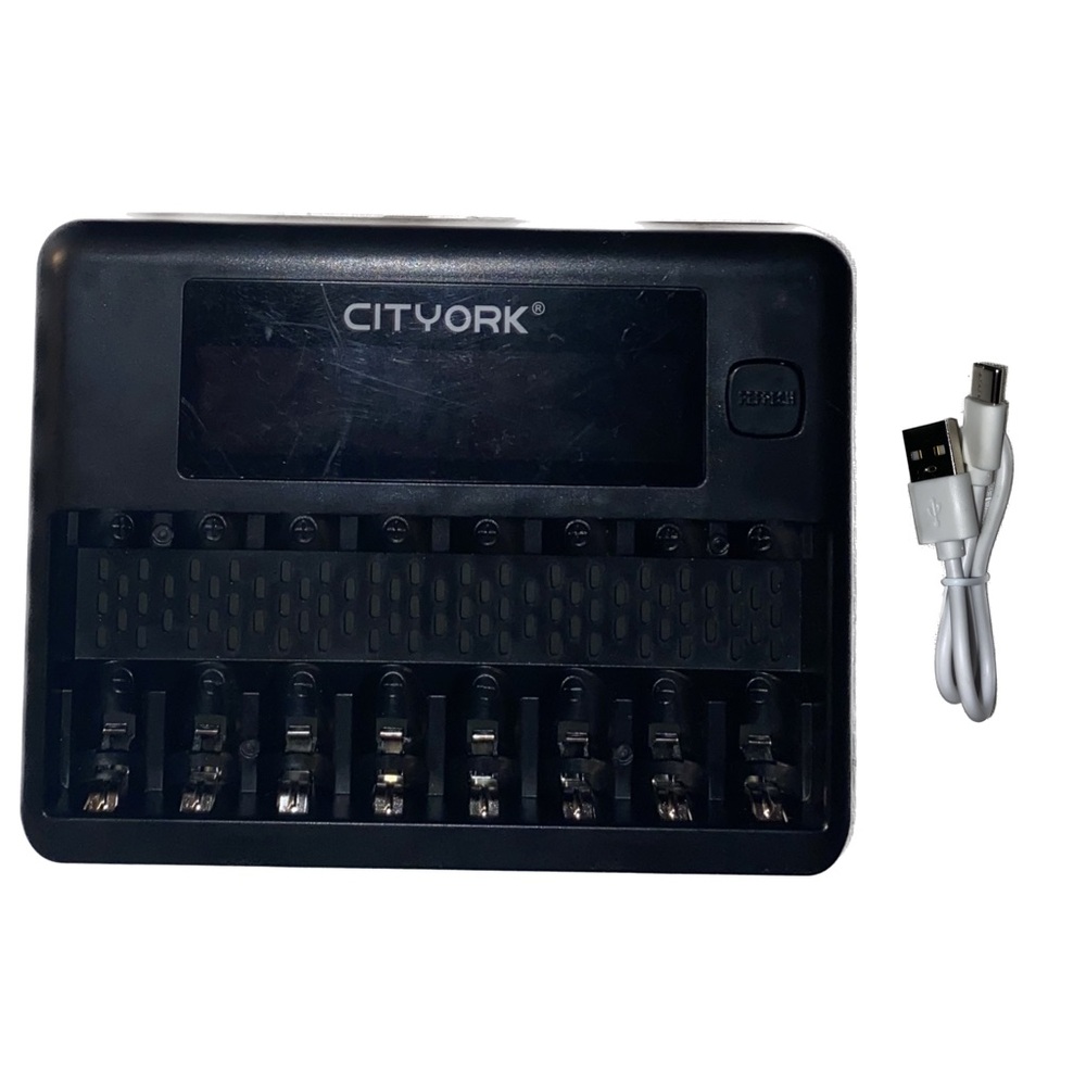 Cityork 8 Bay LCD Battery Charger USB-C/Micro USB for AA/AAA Ni-Mh Batteries